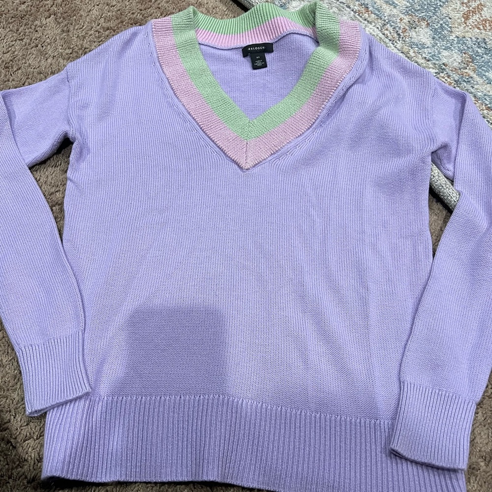 Halogen Sweater Lavender‎ cotton blend V-Neck Pullover
